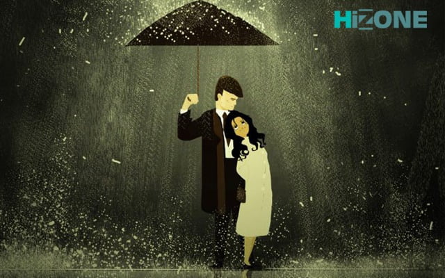 کارتون-شب-بارون-زن-مرد-زیر-چتر