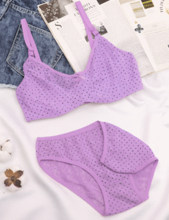 ست لباس زیر مدل نسیم (یاسی خال مشکی)