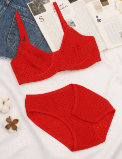 ست لباس زیر مدل نسیم (قرمز خال مشکی)