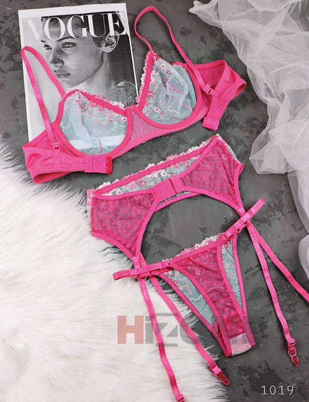 ست لباس زیر و بند جوراب  مدل ژاسمین (سرخابی) - Image 2