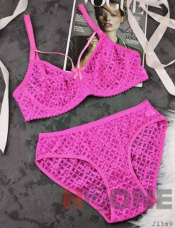 ست لباس زیر نخی مدل آلاله (سرخابی)